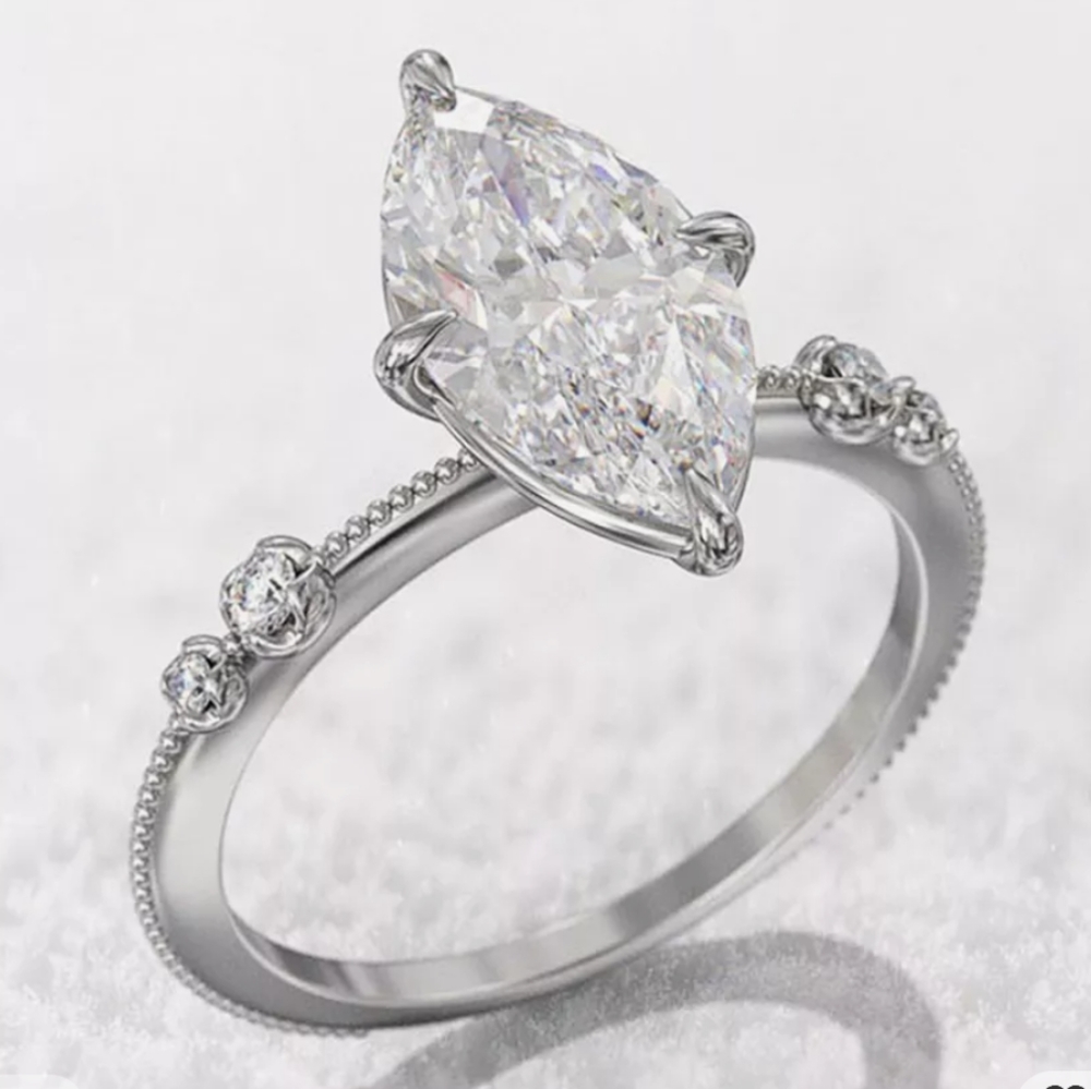 4ct Marquise Cut Diamond Sterling Silver Ring NEW